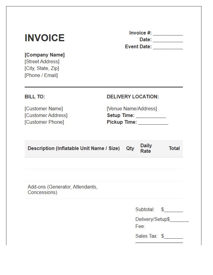 Inflatable Play Structure Invoice Template