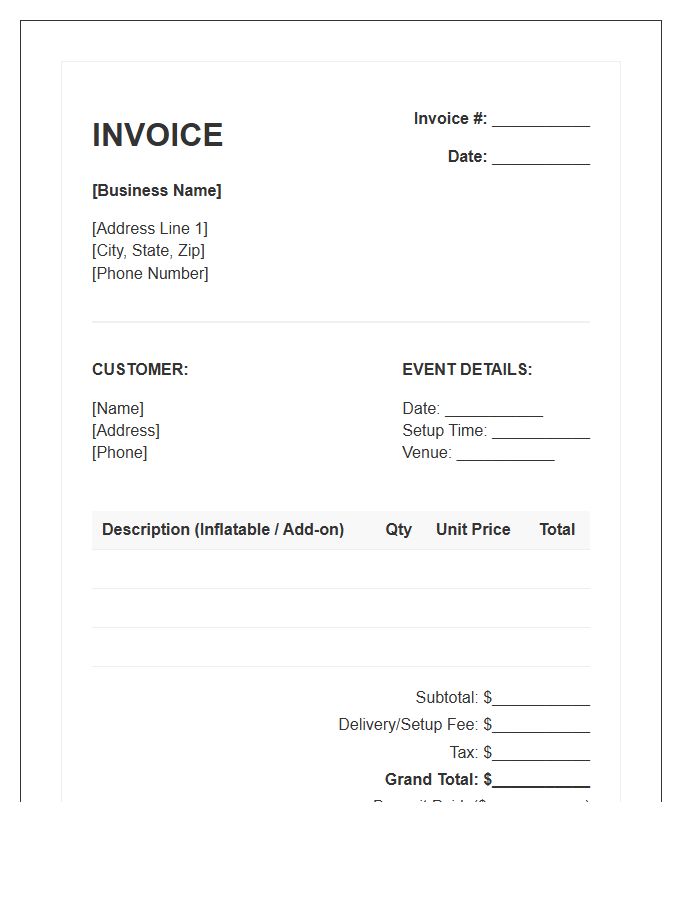 Interactive Inflatable Rental Invoice Template