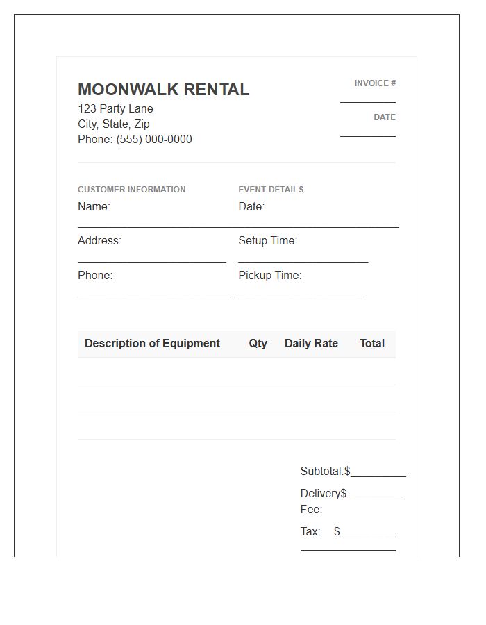 Moonwalk Rental Invoice Template
