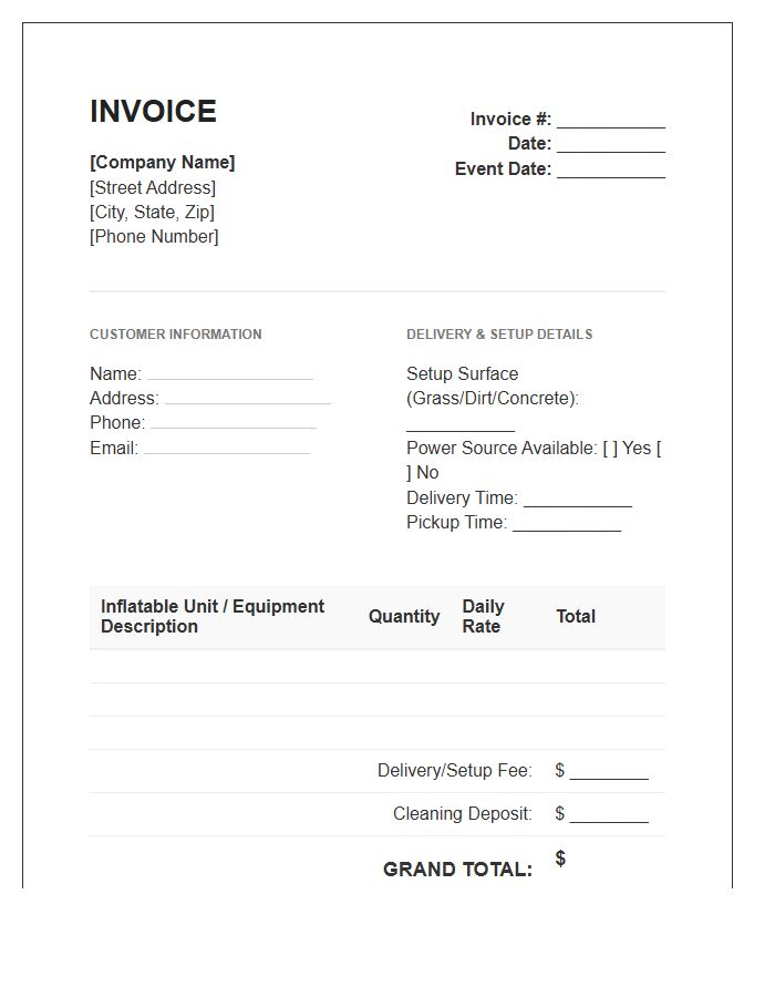 Outdoor Inflatable Rental Invoice Template