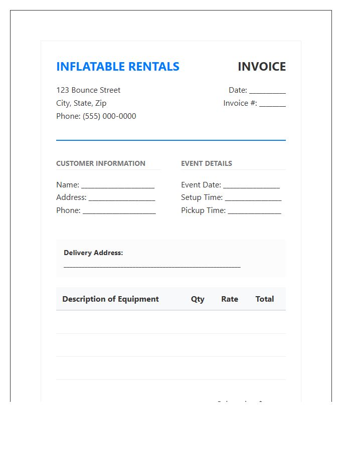 Professional Inflatable Rental Invoice Template