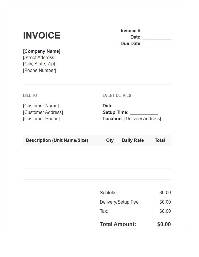 Standard Bounce House Invoice Template
