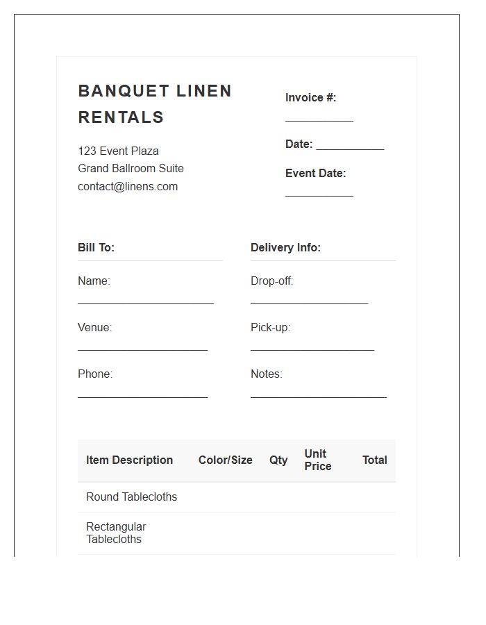 Banquet Linen Rental Invoice Template