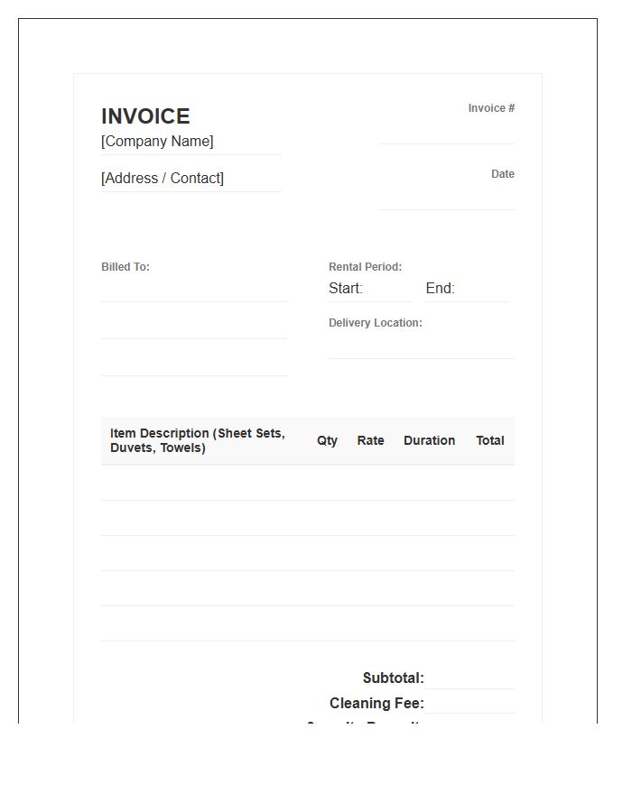 Bedding Rental Service Invoice Template