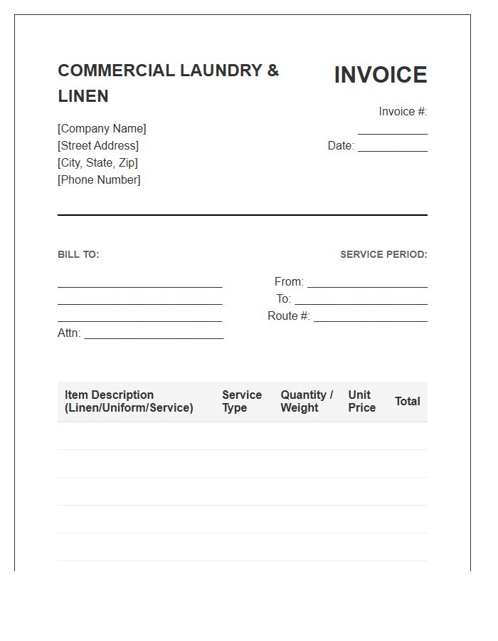 Commercial Laundry And Linen Invoice Template