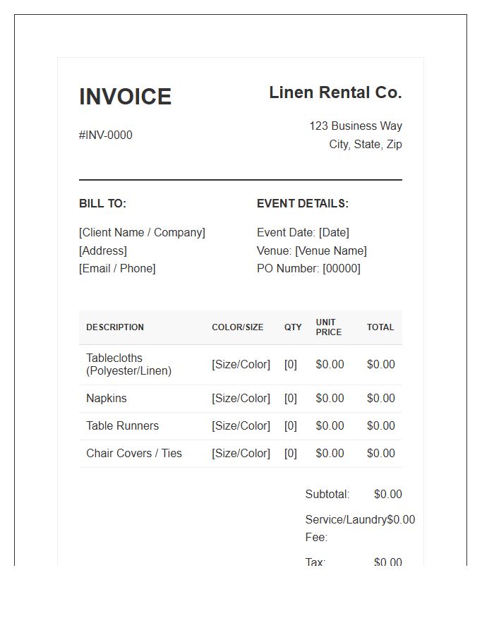 Corporate Event Linen Rental Invoice Template
