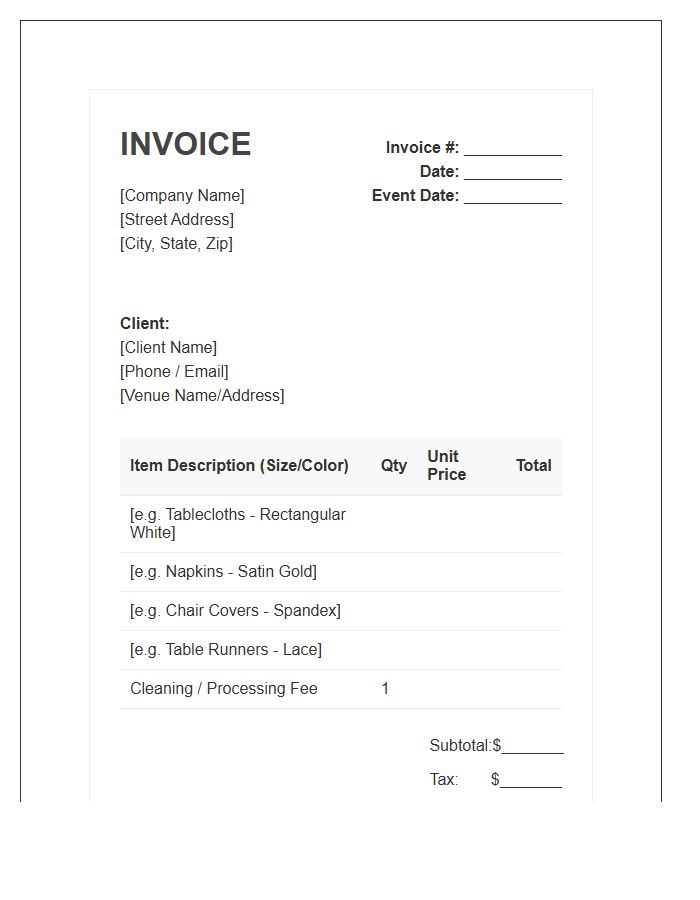 Event Linen Rental Service Invoice Template