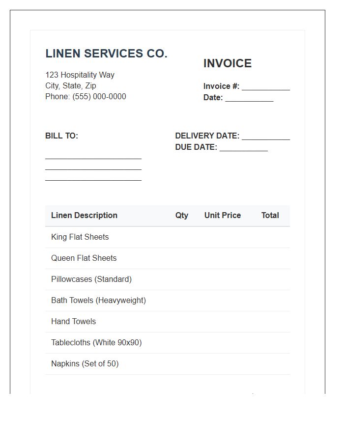 Hospitality Linen Rental Invoice Template