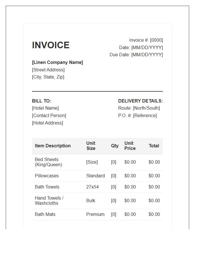 Hotel Linen Supply Invoice Template