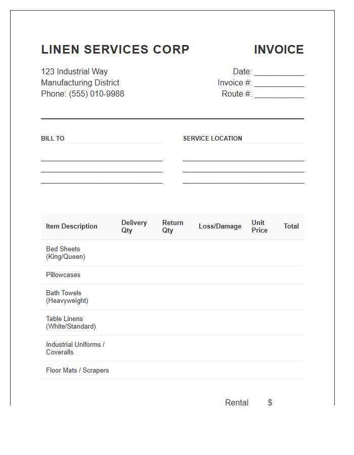Industrial Linen Rental Invoice Template