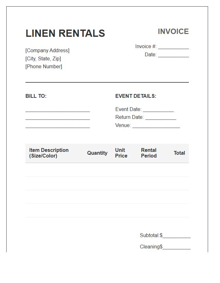 Linen Inventory Rental Invoice Template