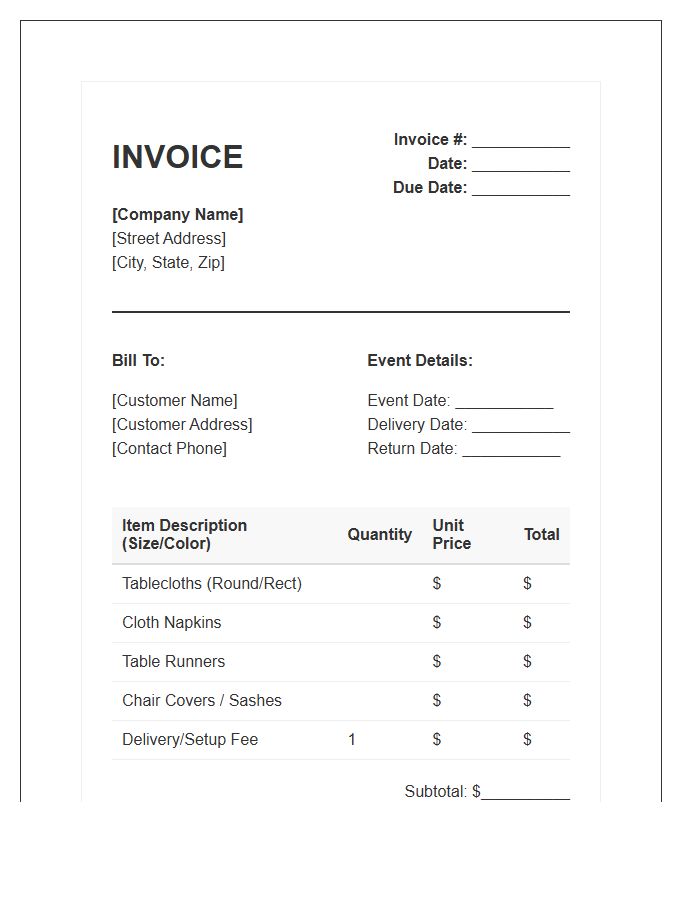 Linen Rental Billing Invoice Template