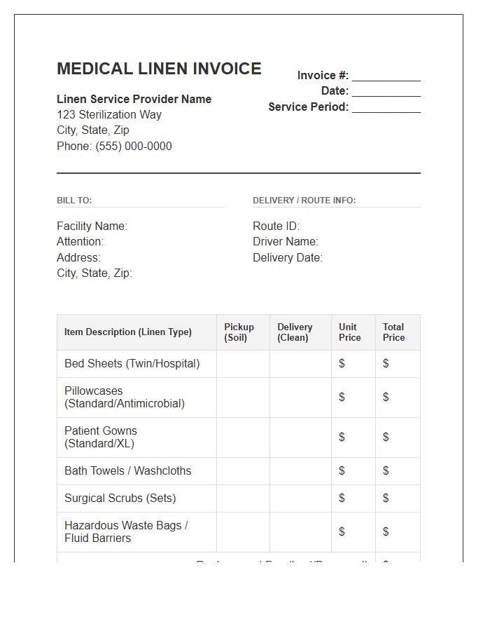 Medical Linen Rental Invoice Template