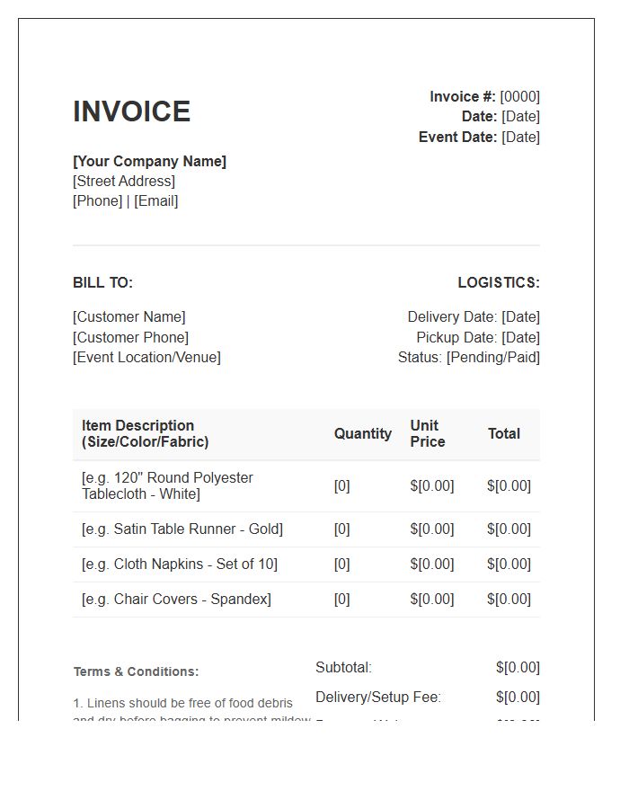 Party Linen Rental Invoice Template