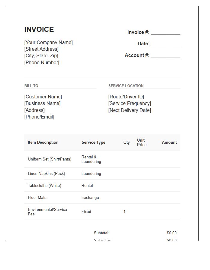 Uniform And Linen Rental Invoice Template