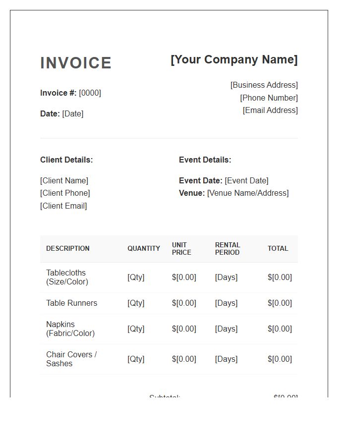 Wedding Linen Rental Invoice Template