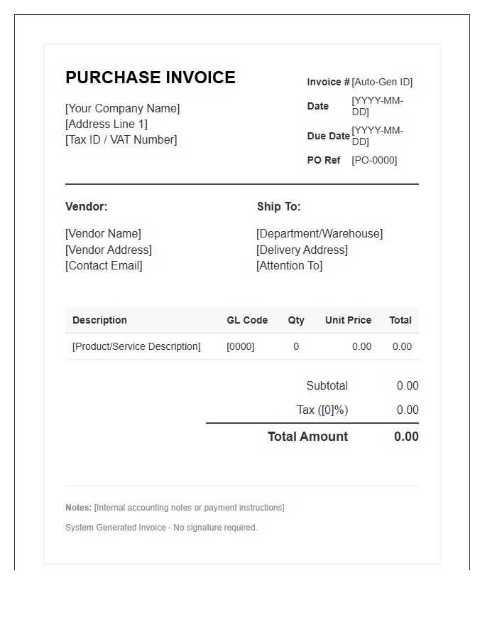 Automated Accounting Purchase Invoice Template