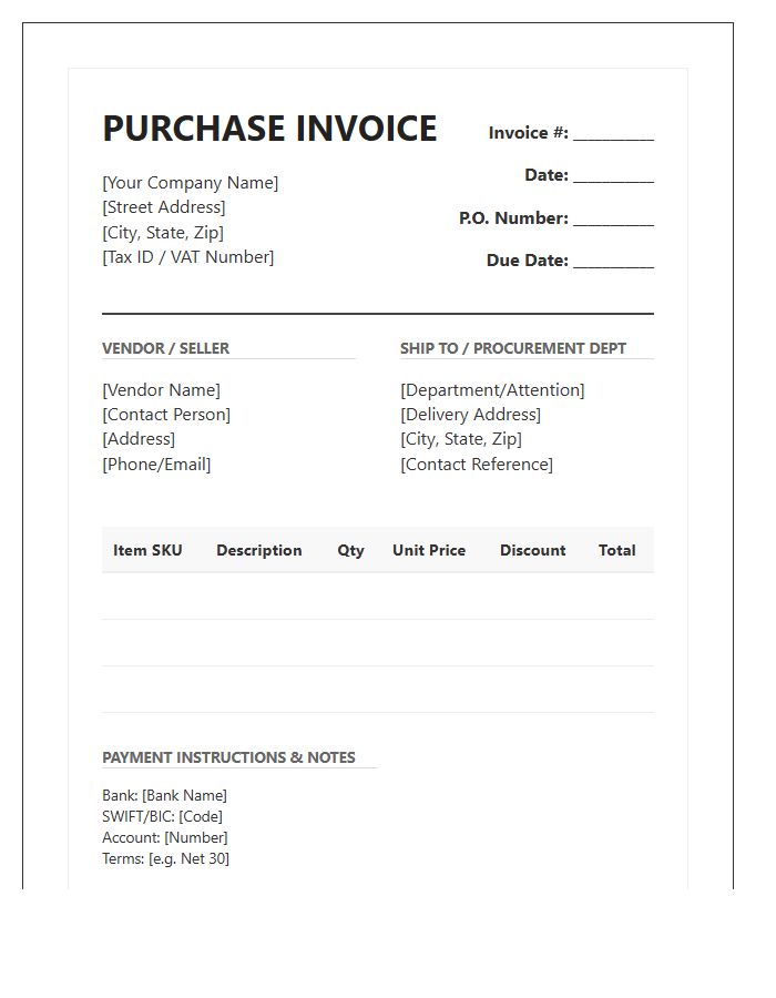 Detailed Procurement Purchase Invoice Template