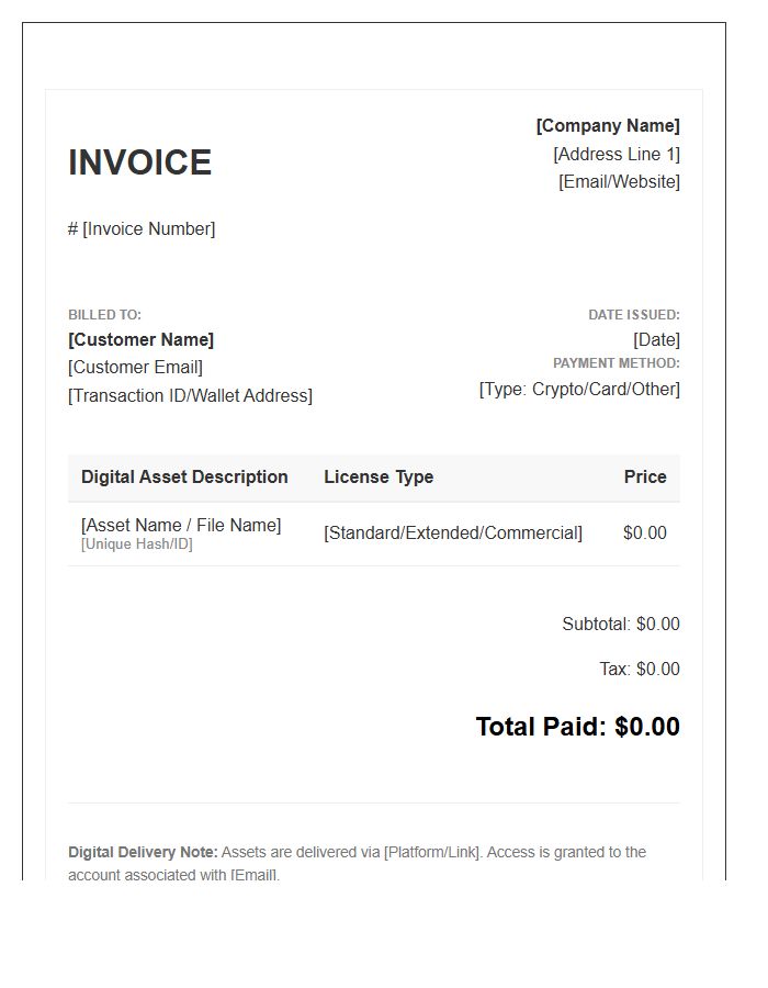 Digital Asset Purchase Invoice Template