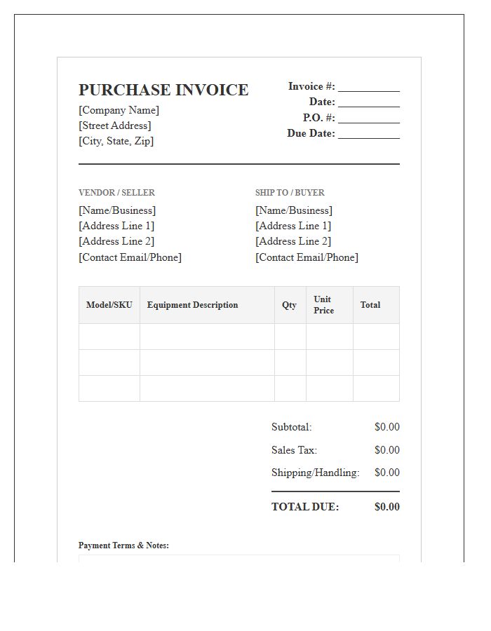 Formal Equipment Purchase Invoice Template
