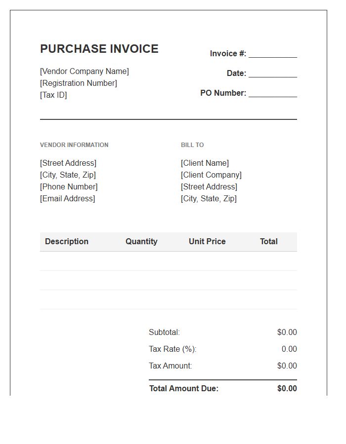 Official Vendor Purchase Invoice Template