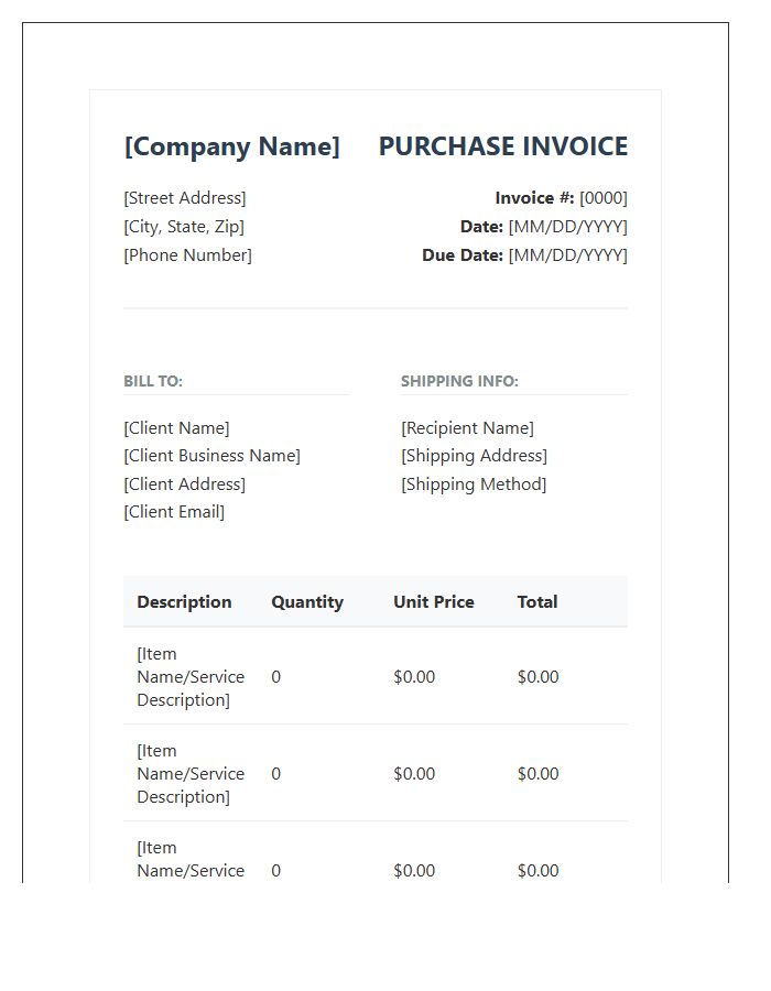 Professional Purchase Invoice Template for Small Business