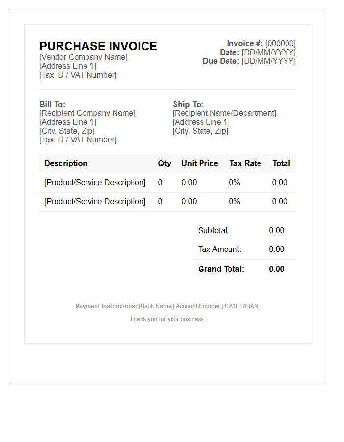Tax Compliant Purchase Invoice Template