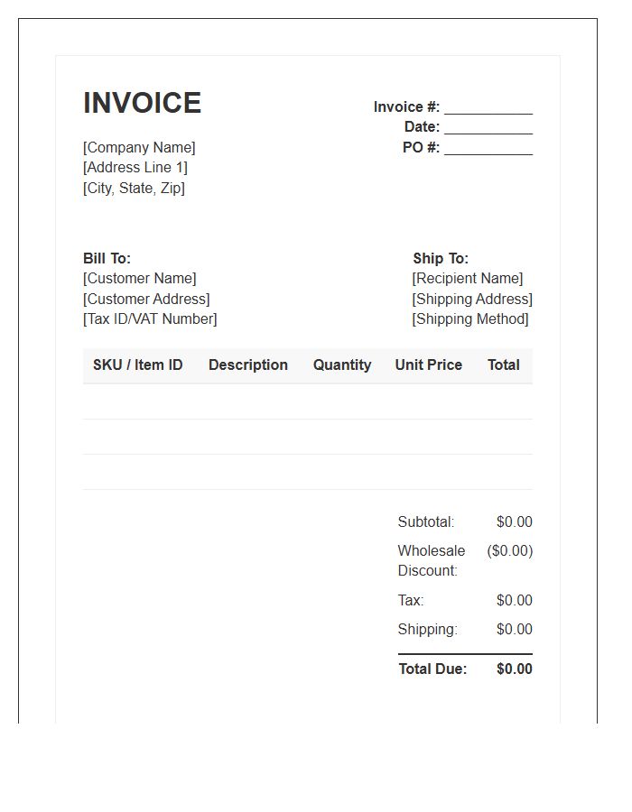 Wholesale Product Purchase Invoice Template