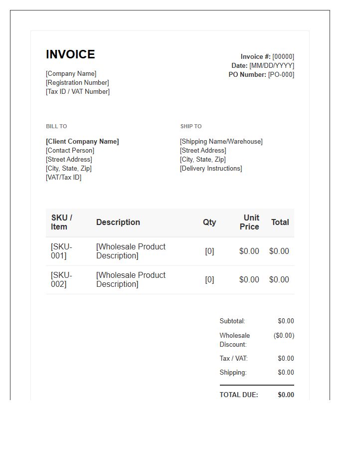 B2B Wholesale Purchase Invoice Template