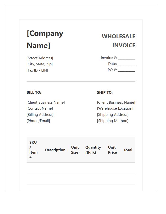 Bulk Wholesale Purchase Invoice Template