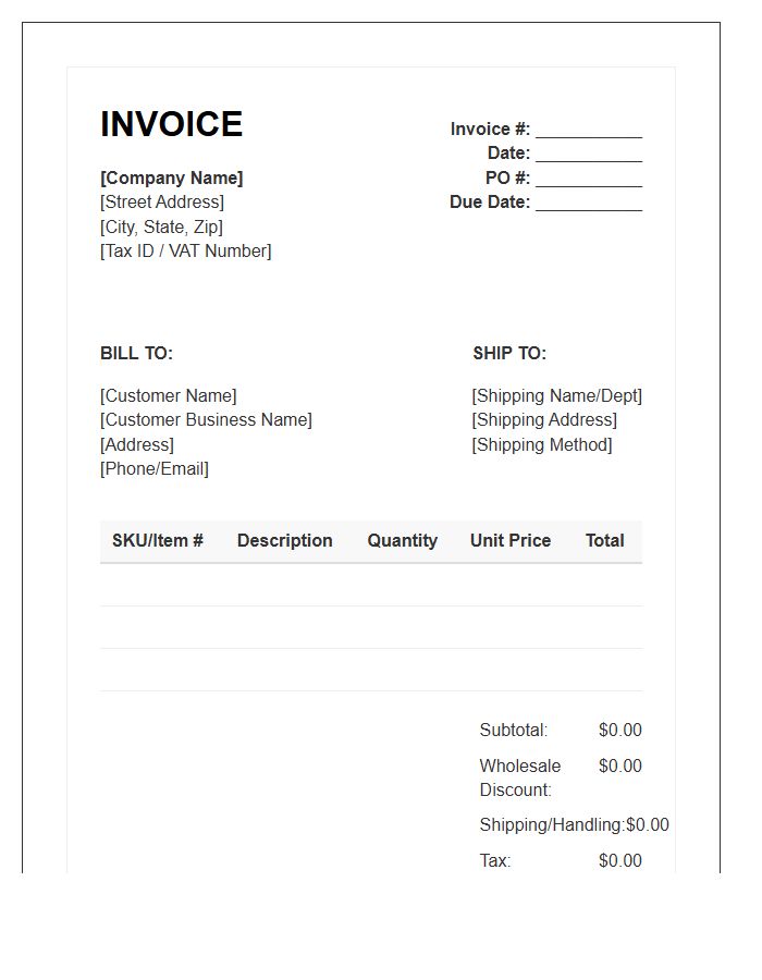 Commercial Wholesale Purchase Invoice Template