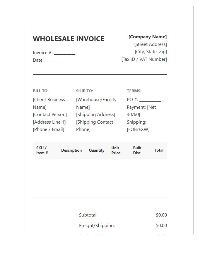 Detailed Wholesale Purchase Invoice Template