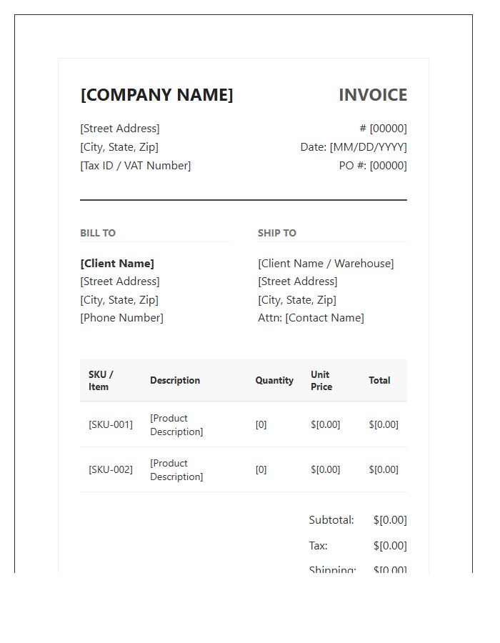 Professional Wholesale Purchase Invoice Template