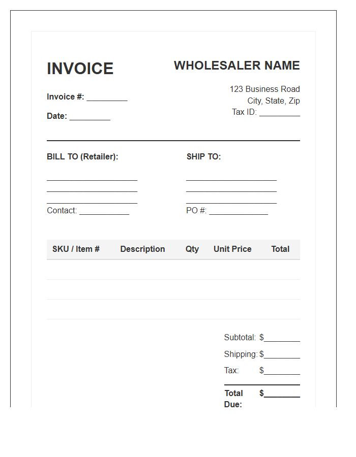 Retailer Wholesale Purchase Invoice Template