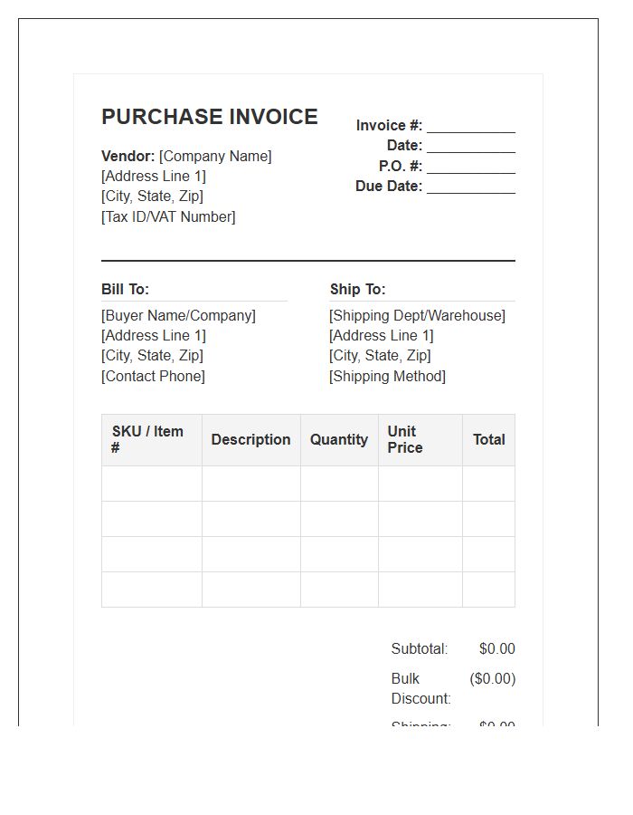 Wholesale Procurement Purchase Invoice Template