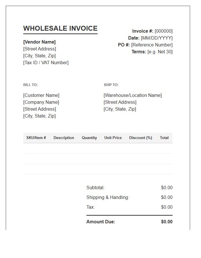 Wholesale Stock Purchase Invoice Template
