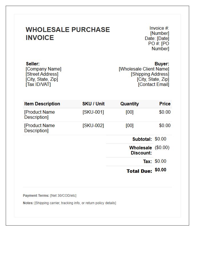 Wholesale Transaction Purchase Invoice Template