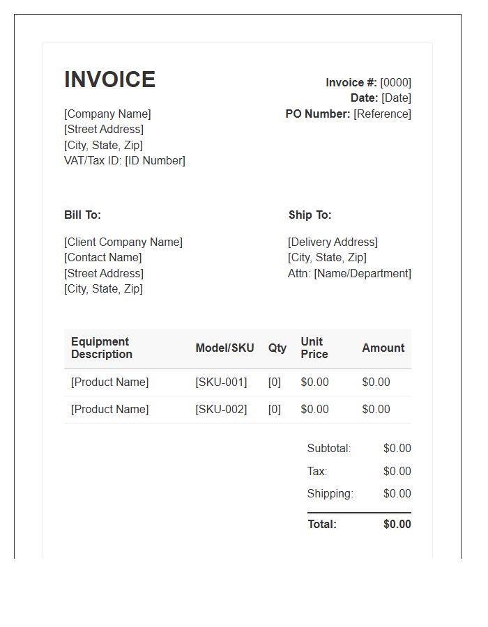 B2B Equipment Purchase Invoice Template
