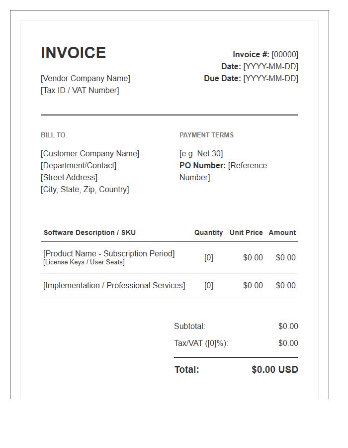 B2B Software Purchase Invoice Template