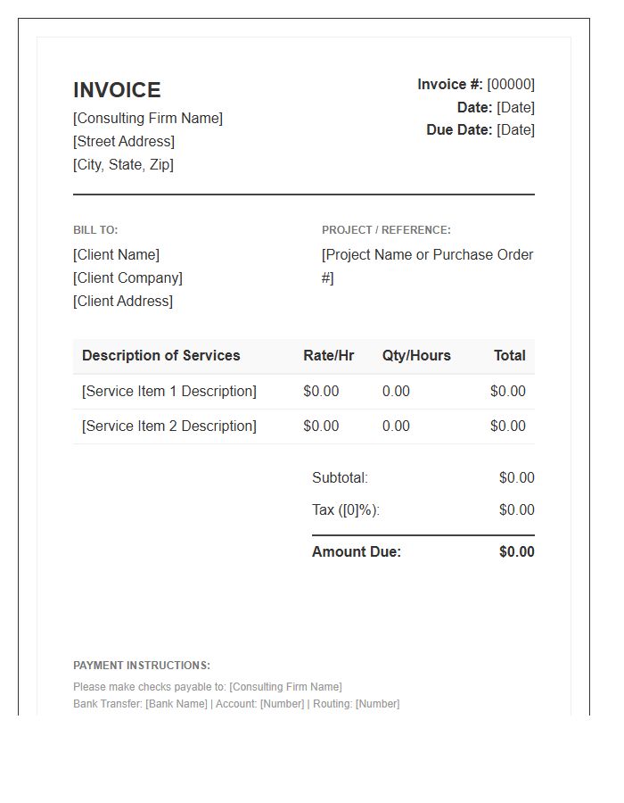 Consulting Service Purchase Invoice Template