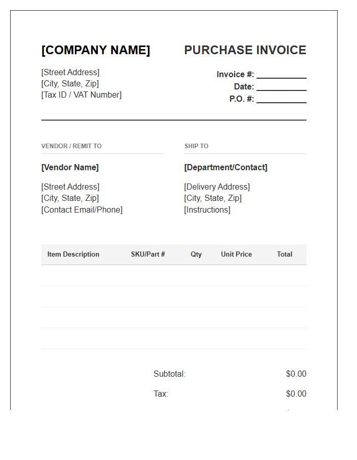 Corporate Procurement Purchase Invoice Template
