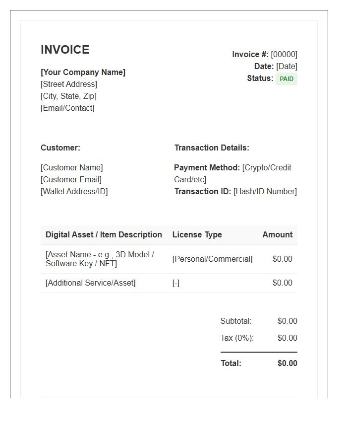 Digital Asset Purchase Invoice Template