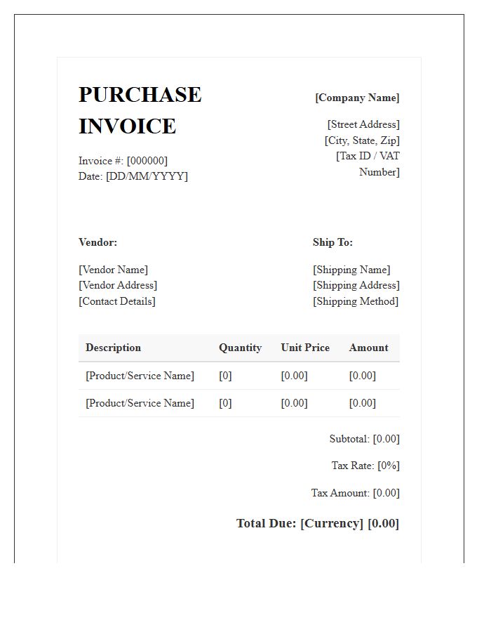 Formal Trade Purchase Invoice Template