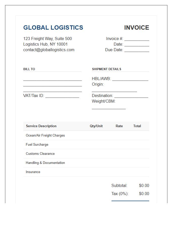 Global Logistics Purchase Invoice Template