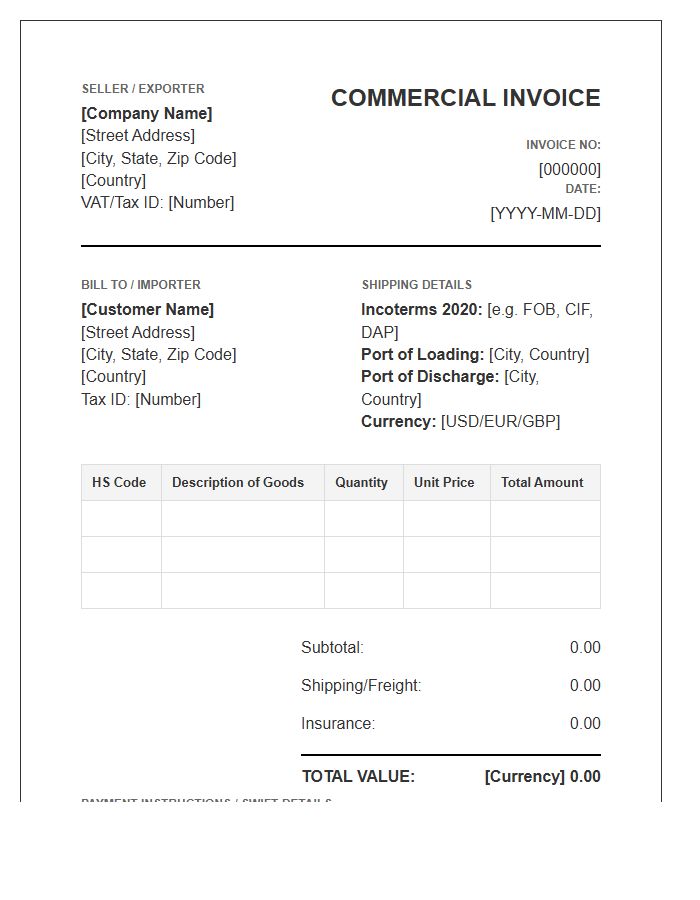 International Business Purchase Invoice Template