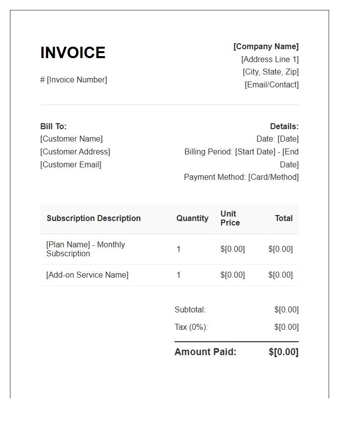 Monthly Subscription Purchase Invoice Template