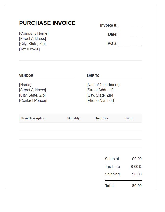 Official Business Purchase Invoice Template
