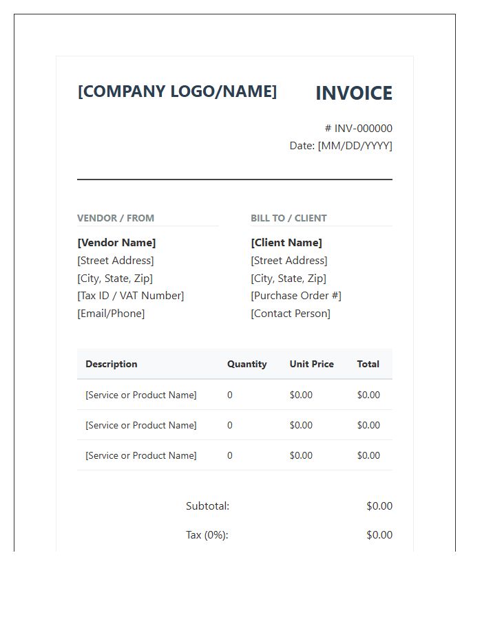 Professional B2B Purchase Invoice Template