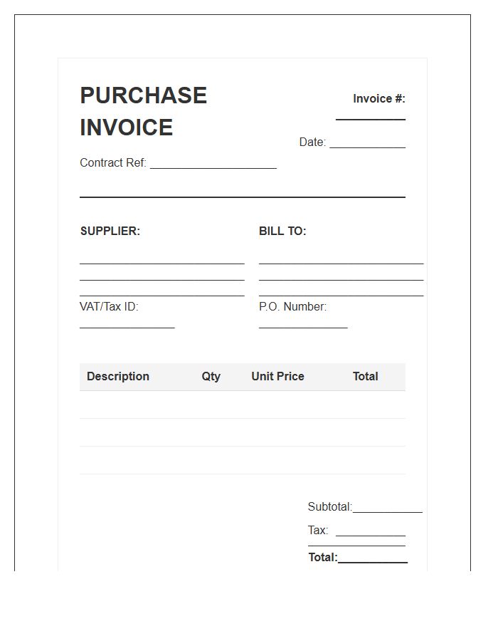 Supplier Contract Purchase Invoice Template