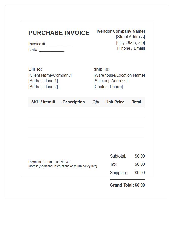 Vendor Inventory Purchase Invoice Template